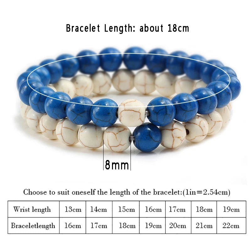 2Pcs Couple Distance Beaded Bracelet Natural Stone