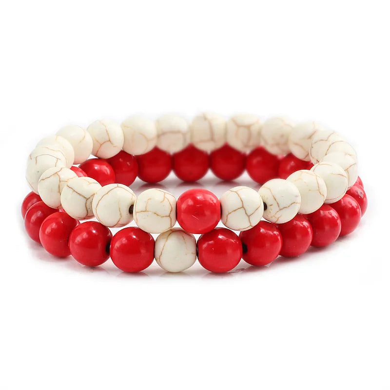 2Pcs Couple Distance Beaded Bracelet Natural Stone