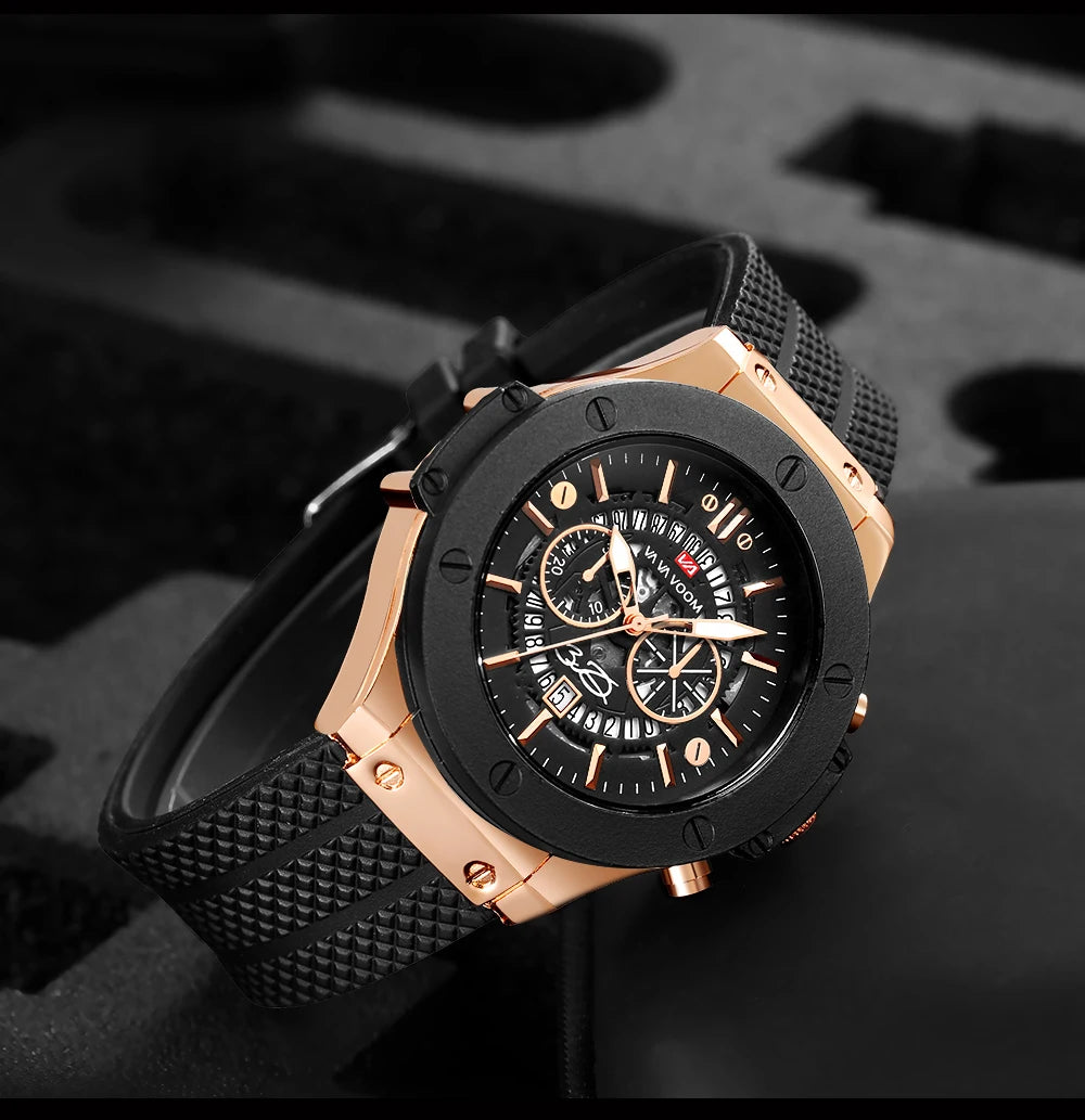Black Silicone Men Hand Sports Watch