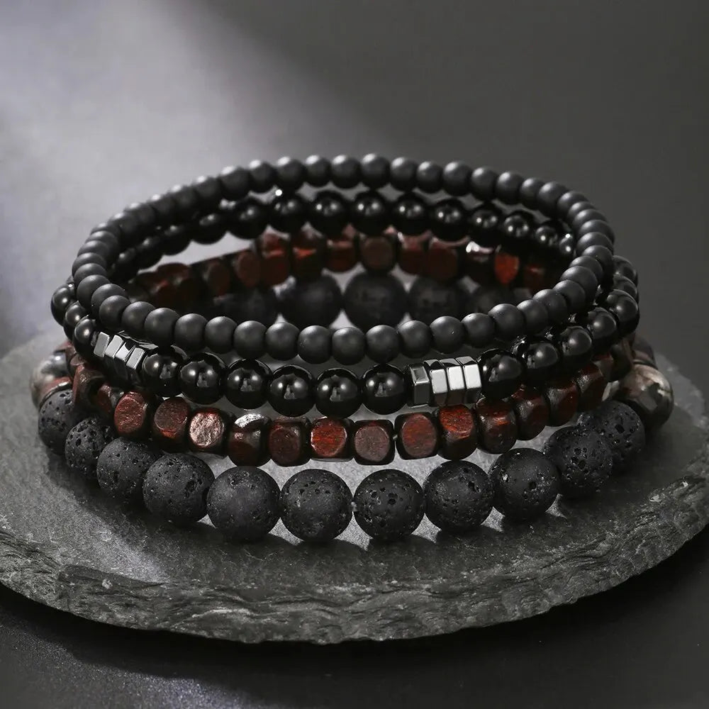 4Pcs Black Gall Stone Bracelet For Couple Friend