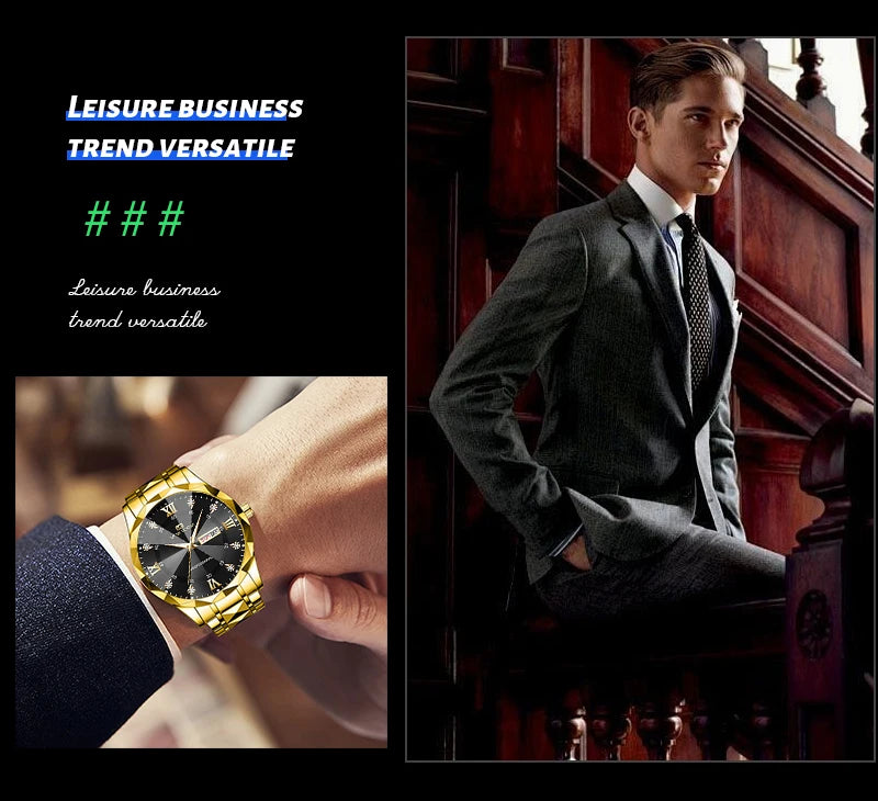 Men Watch Water Diamond Luxury Night Glow Double Calendar