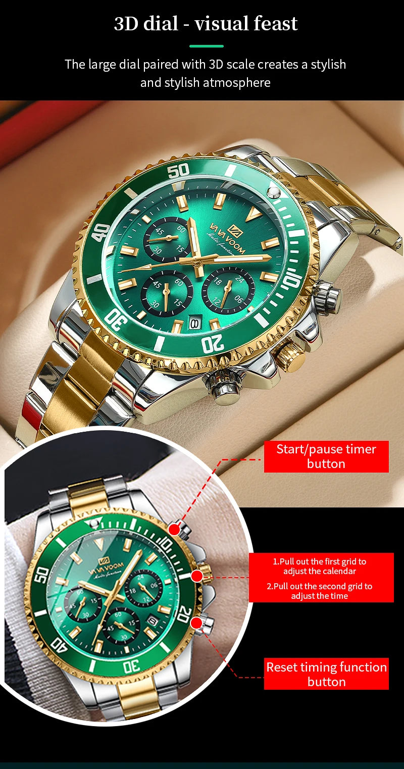 Multifunctional Men Quartz Watch Luxury Water Night