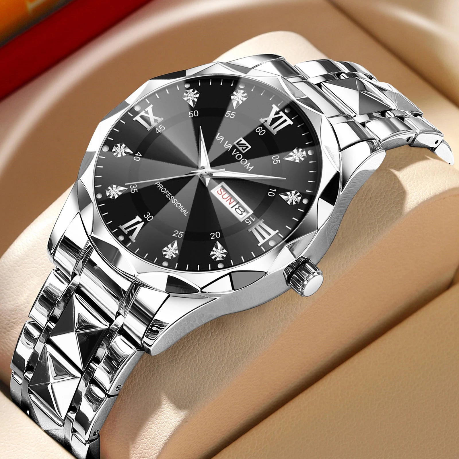Men Watch Water Diamond Luxury Night Glow Double Calendar