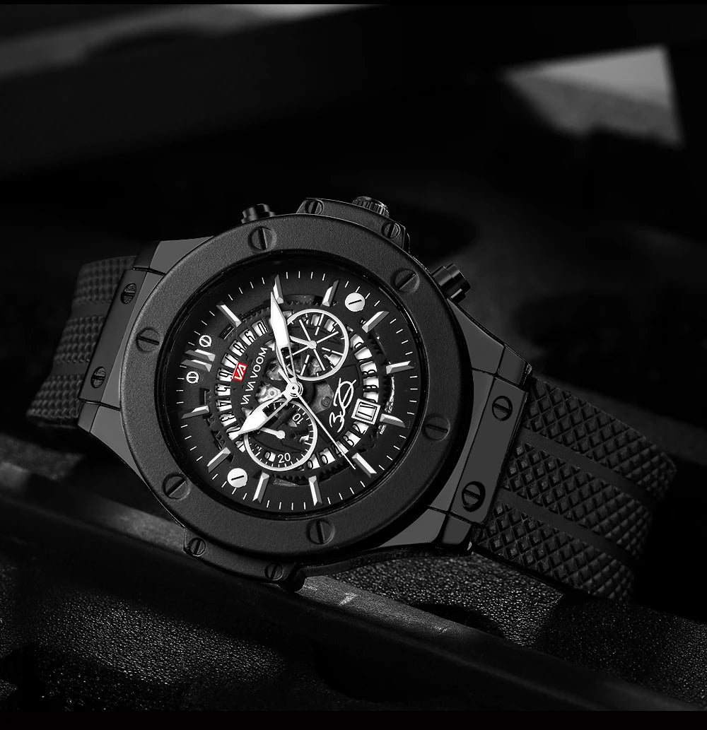 Black Silicone Men Hand Sports Watch