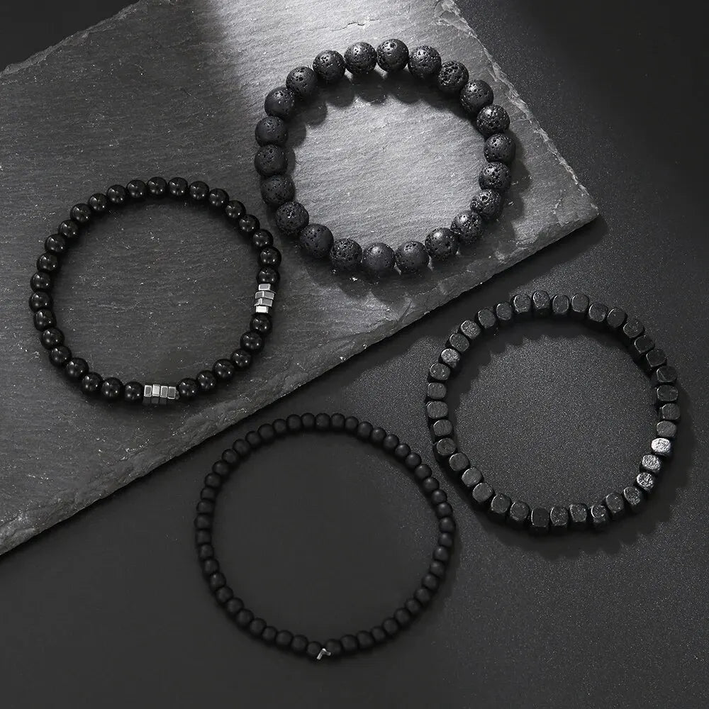 4Pcs Black Gall Stone Bracelet For Couple Friend