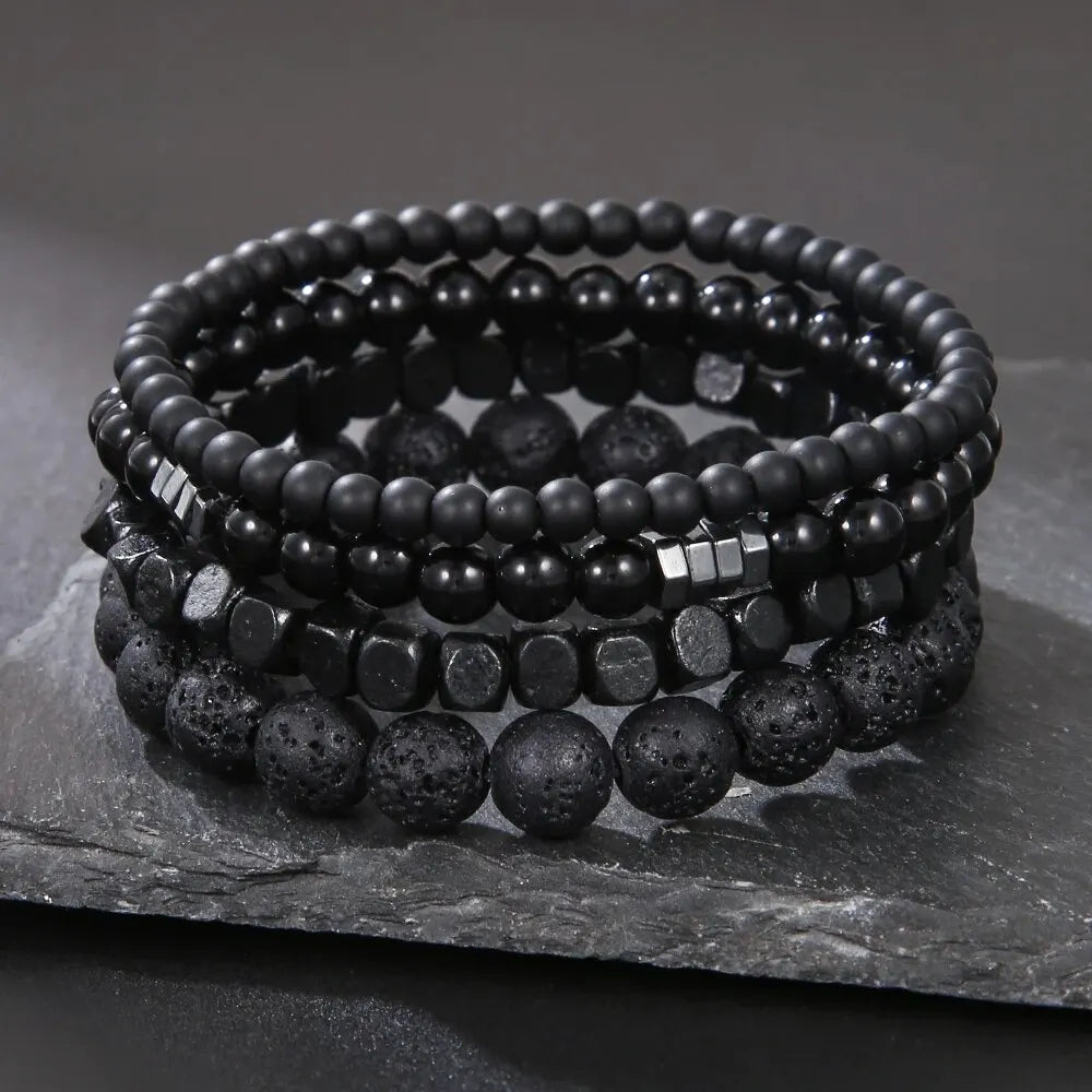 4Pcs Black Gall Stone Bracelet For Couple Friend
