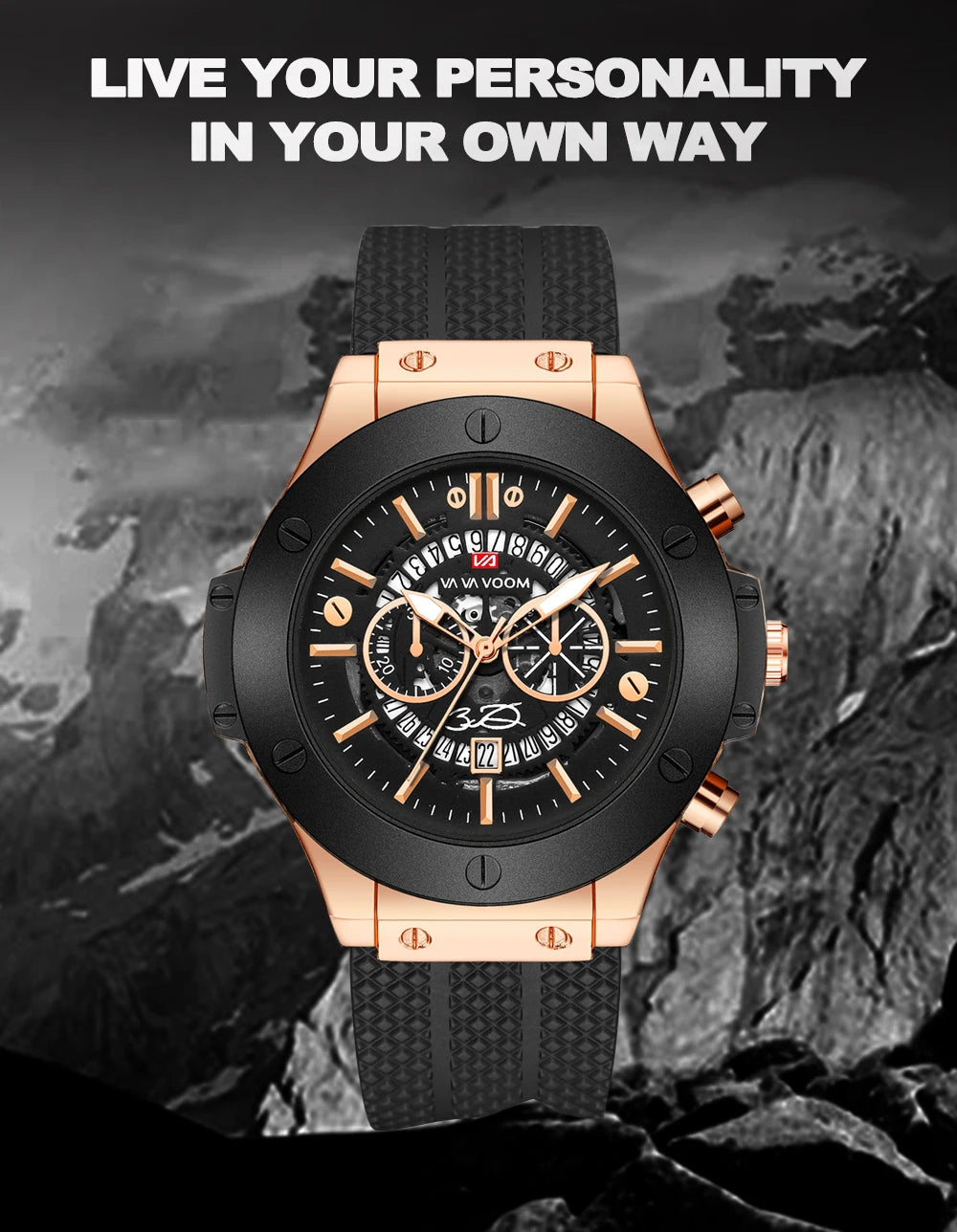 Black Silicone Men Hand Sports Watch