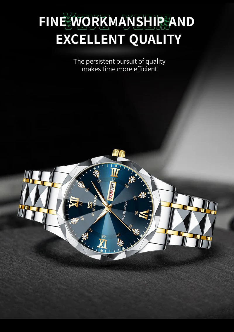 Men Watch Water Diamond Luxury Night Glow Double Calendar
