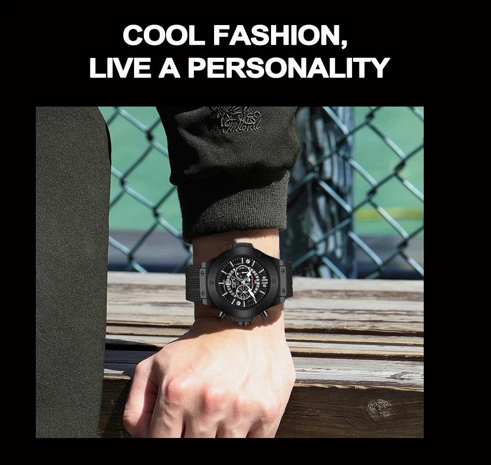 Black Silicone Men Hand Sports Watch