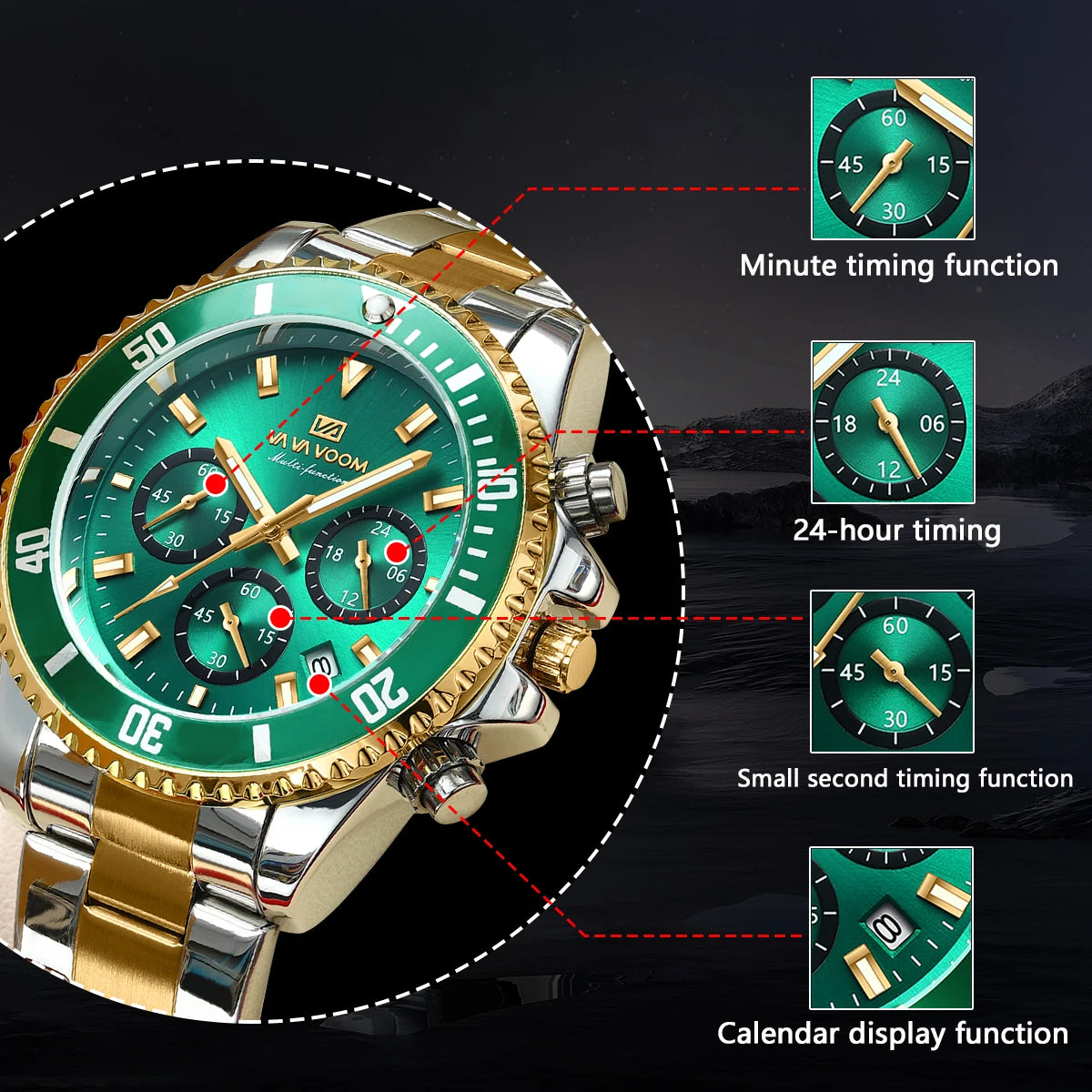 Multifunctional Men Quartz Watch Luxury Water Night