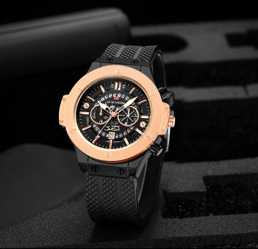 Black Silicone Men Hand Sports Watch