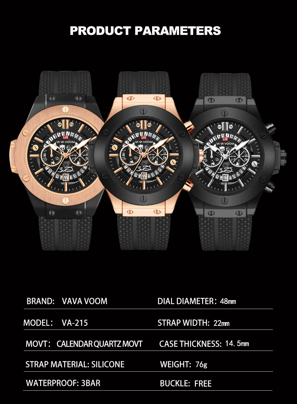 Black Silicone Men Hand Sports Watch
