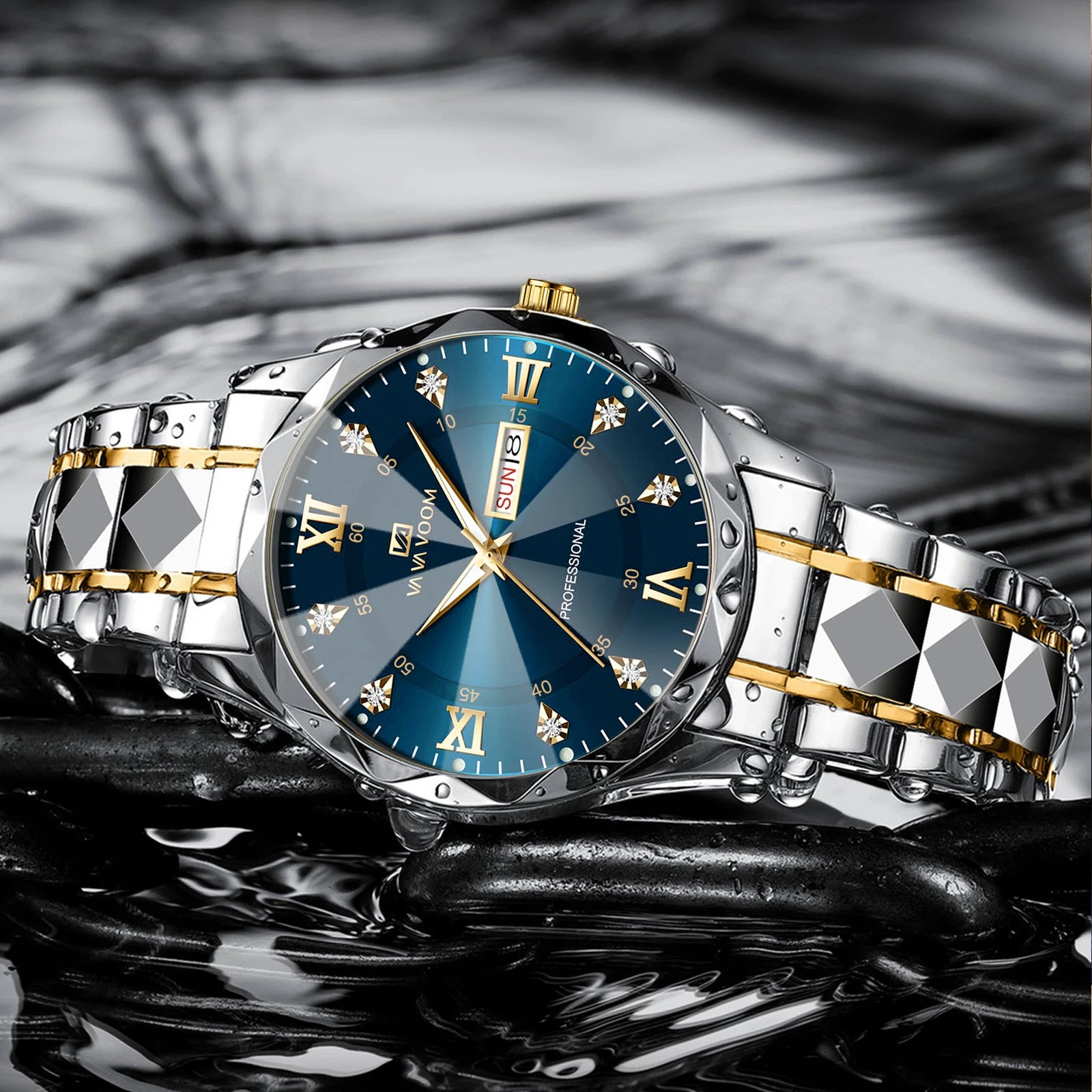 Men Watch Water Diamond Luxury Night Glow Double Calendar