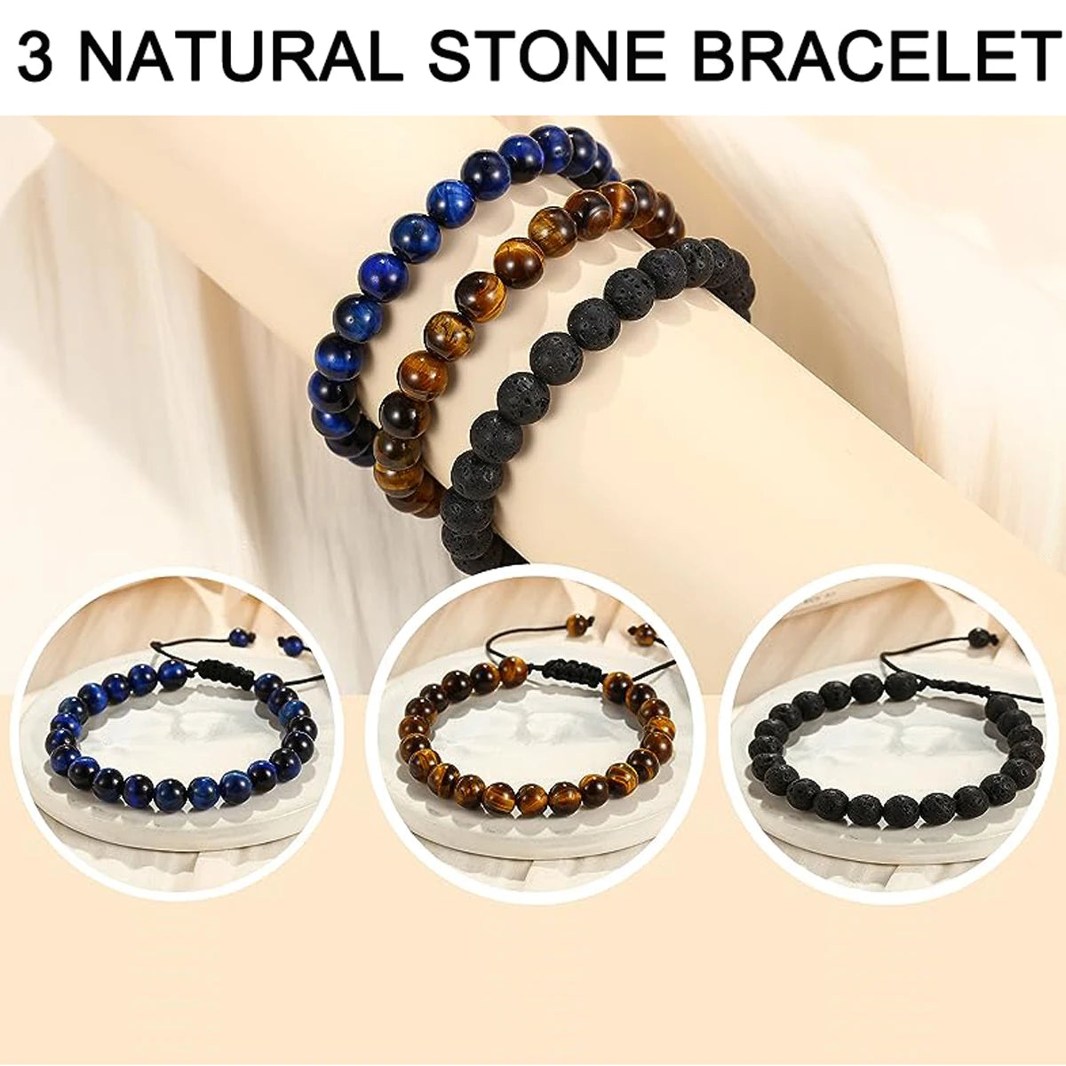 3 Style Tiger Eyes Bracelet Men's