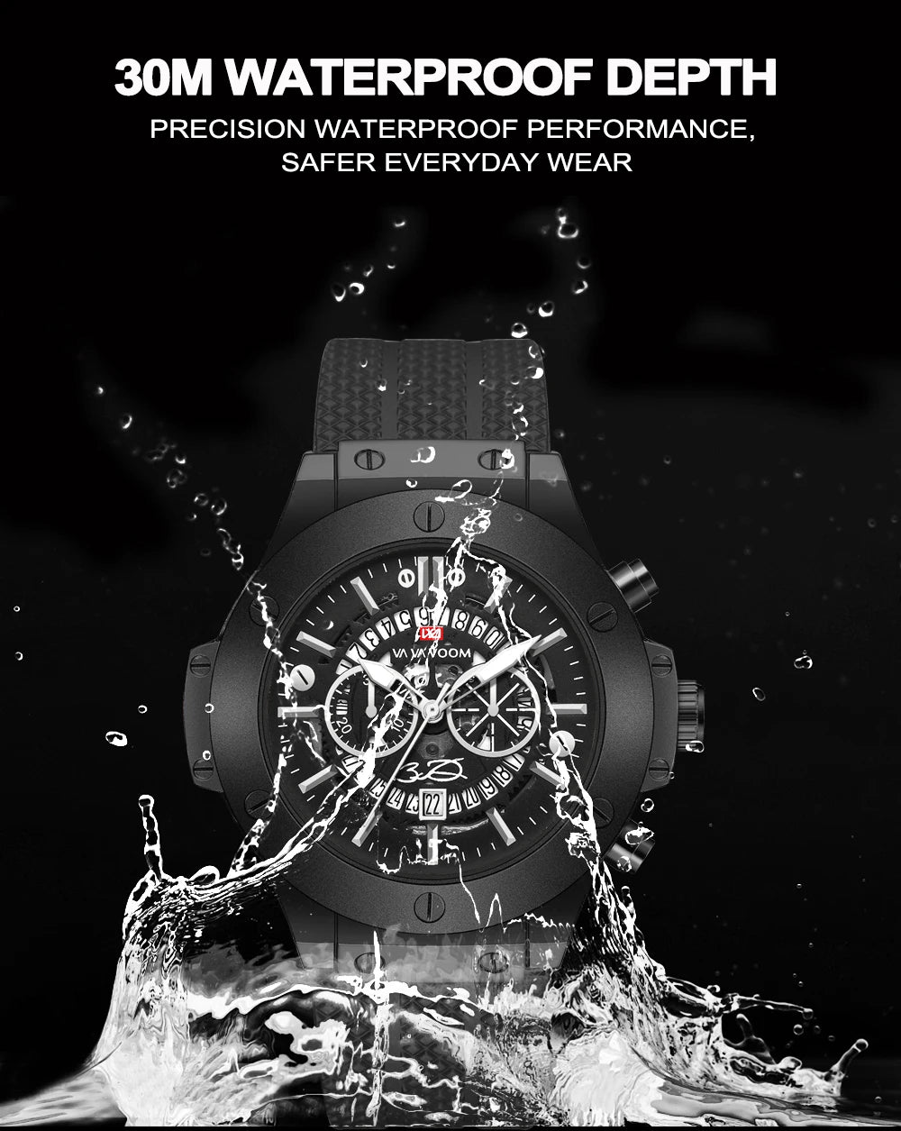 Black Silicone Men Hand Sports Watch