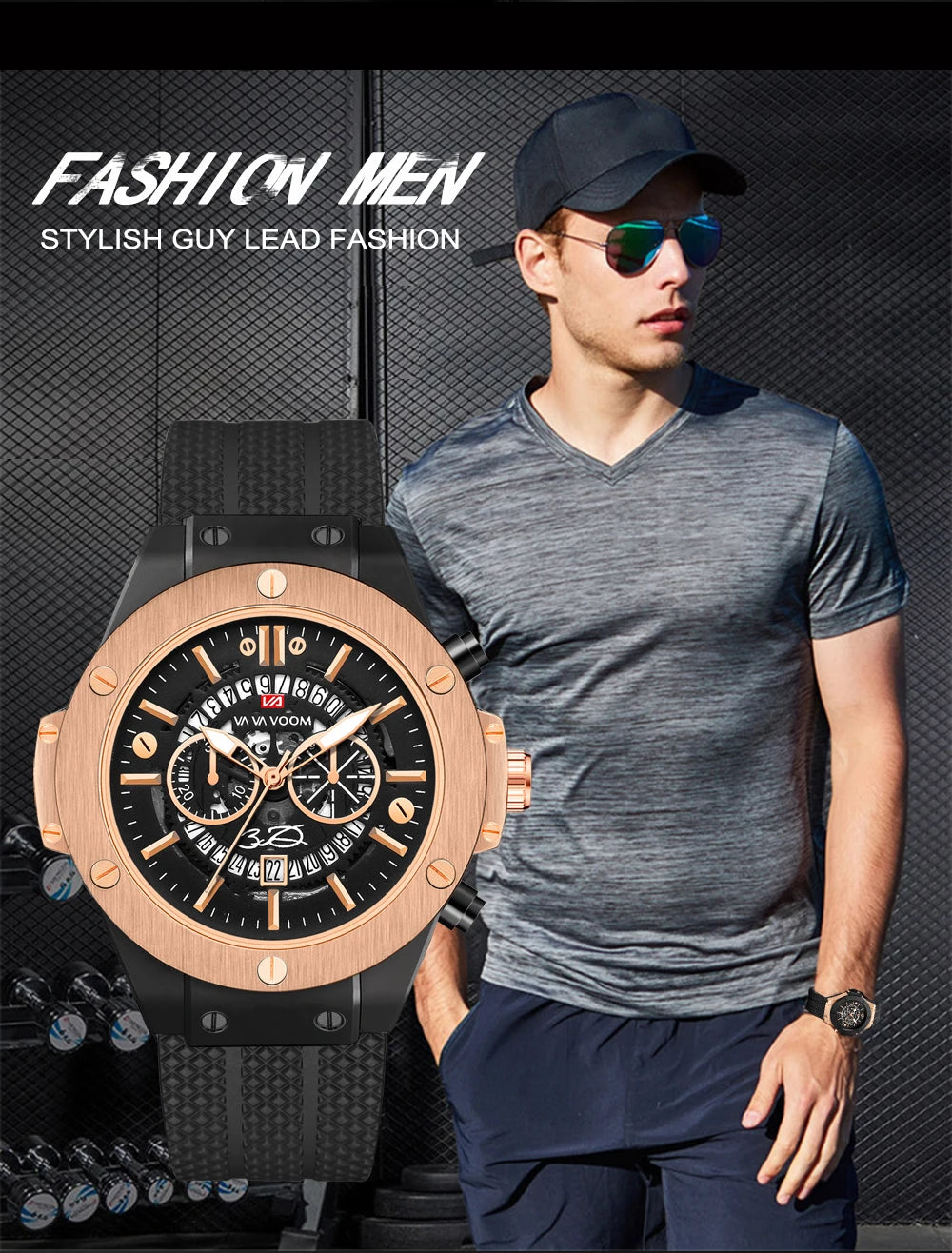 Black Silicone Men Hand Sports Watch
