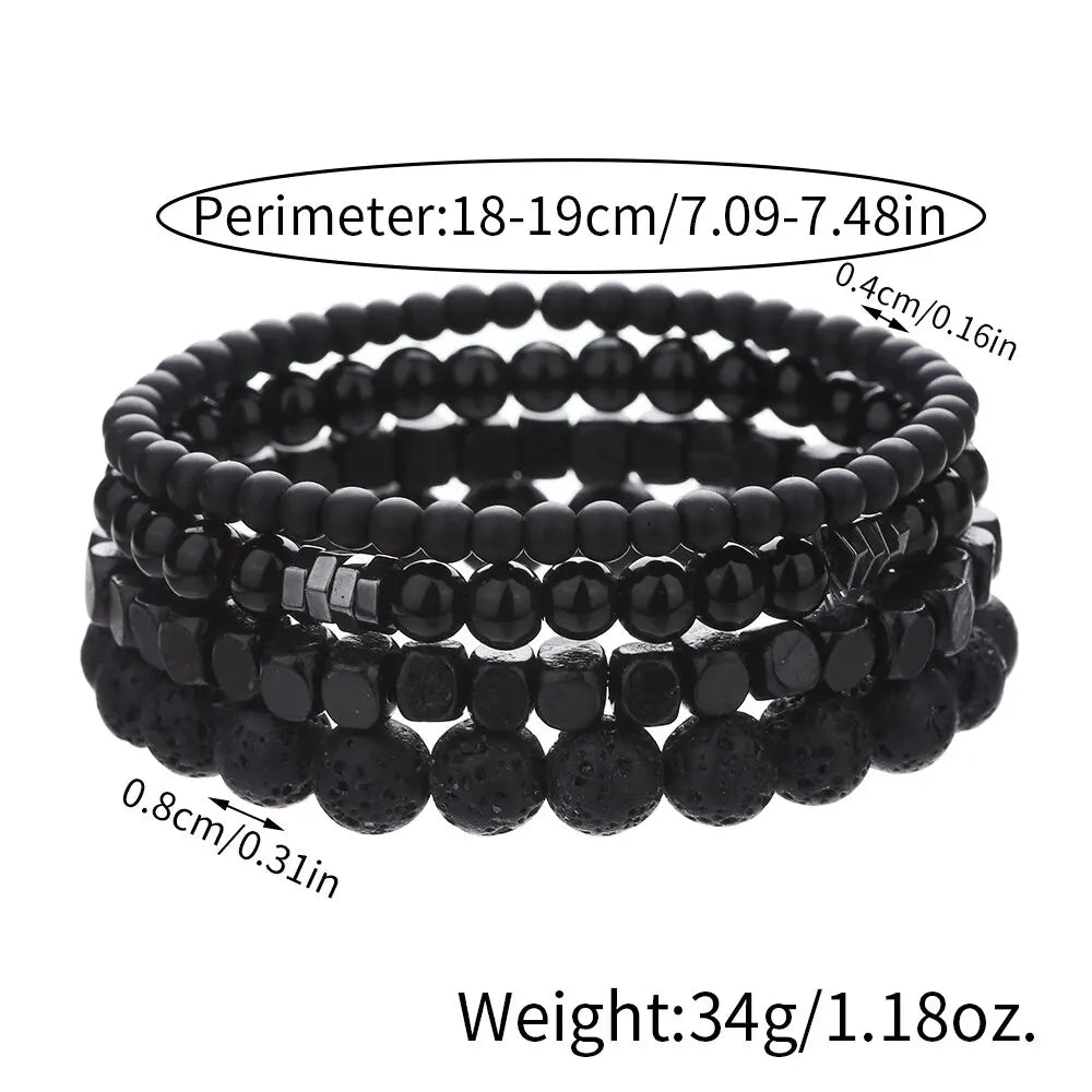 4Pcs Black Gall Stone Bracelet For Couple Friend