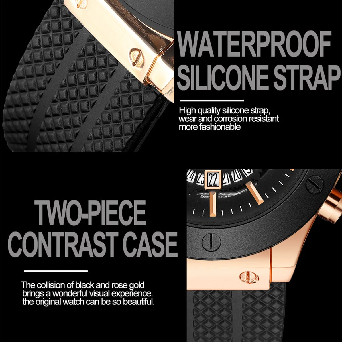 Black Silicone Men Hand Sports Watch