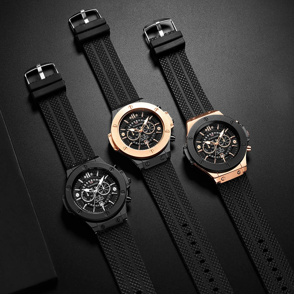 Black Silicone Men Hand Sports Watch