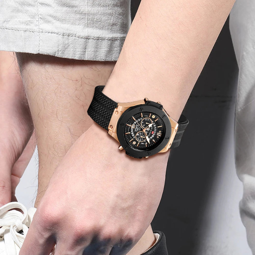 Black Silicone Men Hand Sports Watch