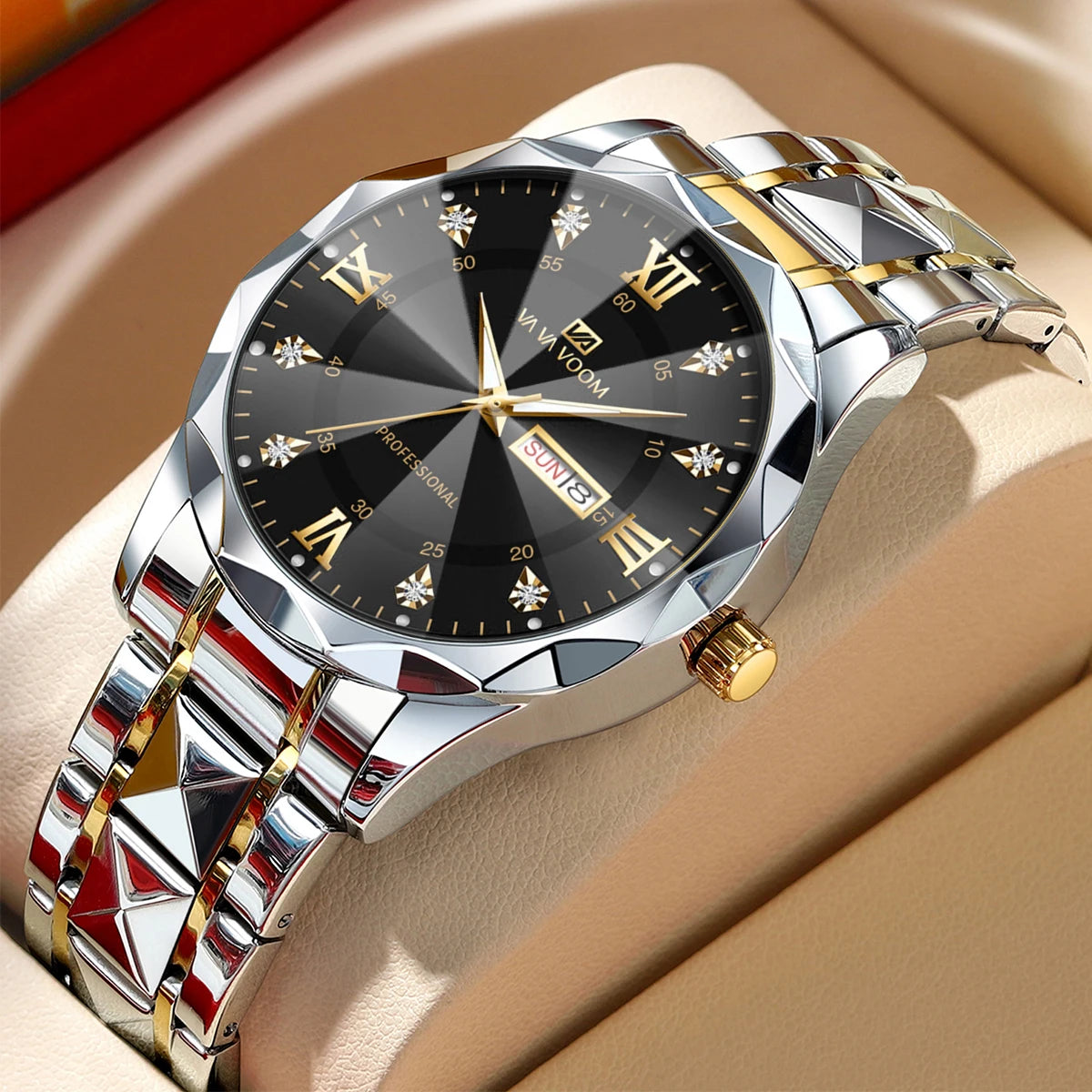 Men Watch Water Diamond Luxury Night Glow Double Calendar