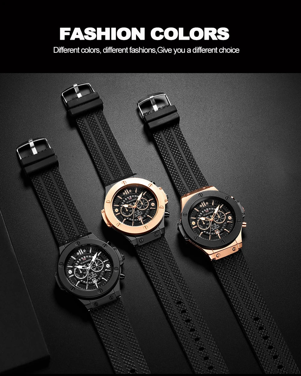 Black Silicone Men Hand Sports Watch